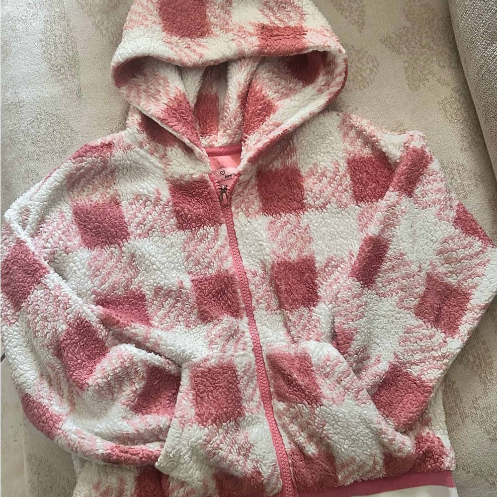 Kids Pink Checkered Hooded Jacket